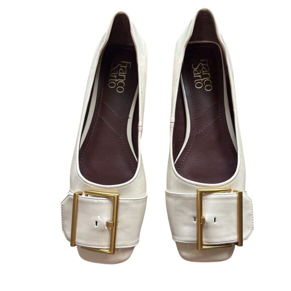 Franco Sarto Cream Patent Leather Buckle Flats Square Toe & Low Heel Size 7.5 M - Picture 2 of 9